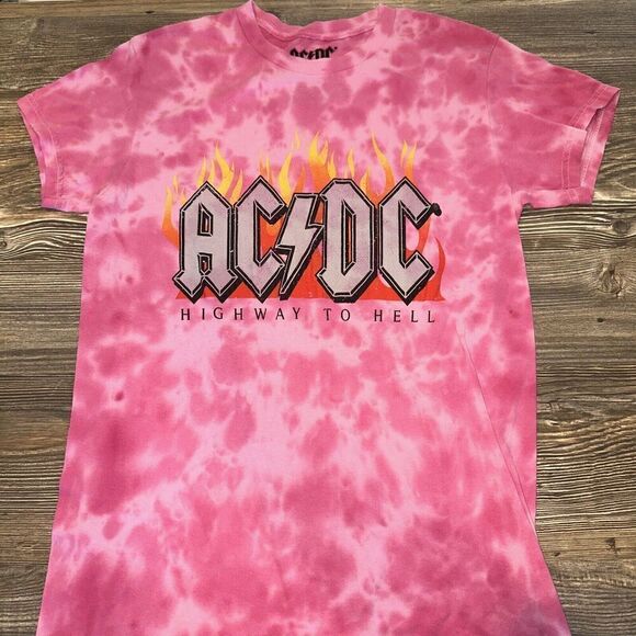 AC/DC Tie-Dye Highway to Hell T-Shirt. Red/Pink Size Small. NWOT. Y - Picture 1 of 6
